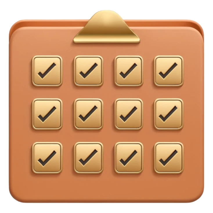 modern elegant planner with checkmarks emoji, 3D style, pastel terracotta, beige or pink and gold, clean design sticker