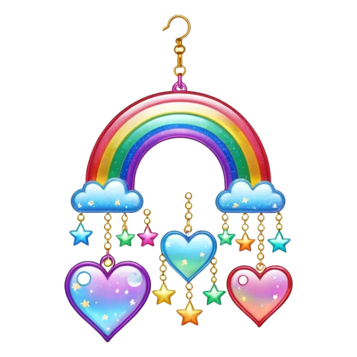 Sparkly glittery aesthetic Iridescent rainbow suncatcher hanging hearts and tiny stars sticker