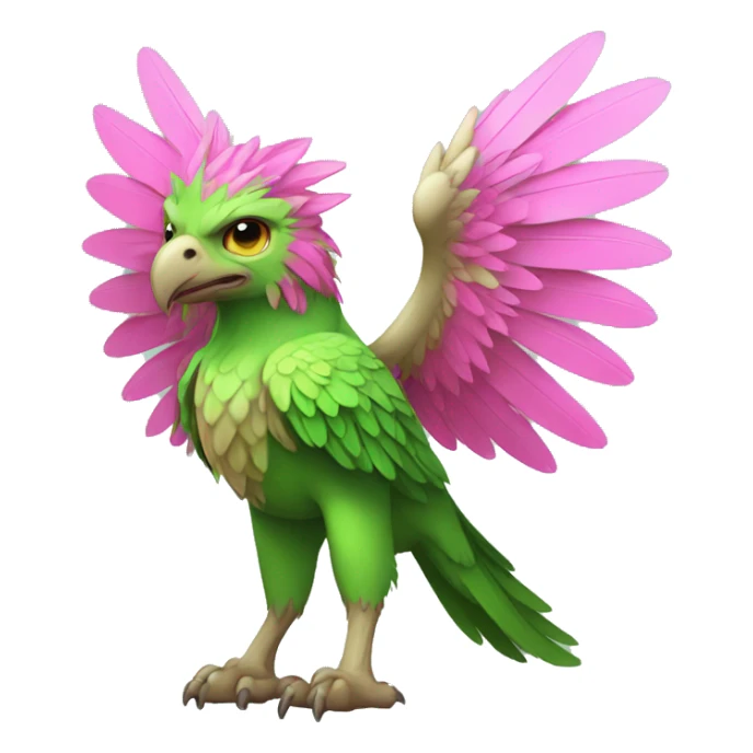 Full-body green gryphon with pink wings and pink tail-feathers sticker