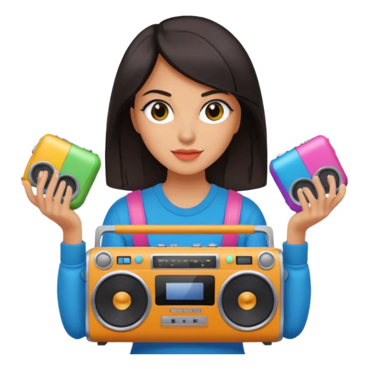dar hair woman holding colorful boombox sticker