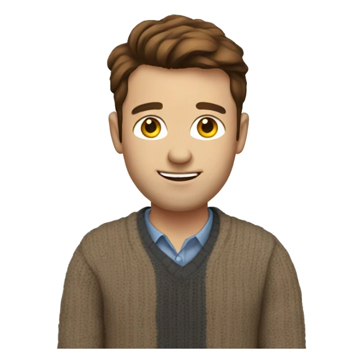 project manager with brown hair and sweater sticker