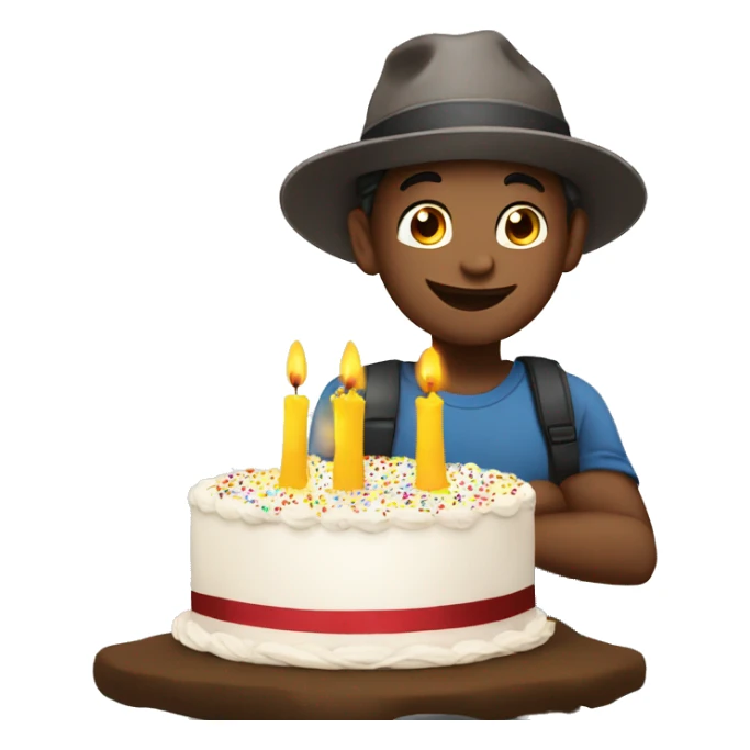A 10 years boy with hat birthday wishes with cake sticker