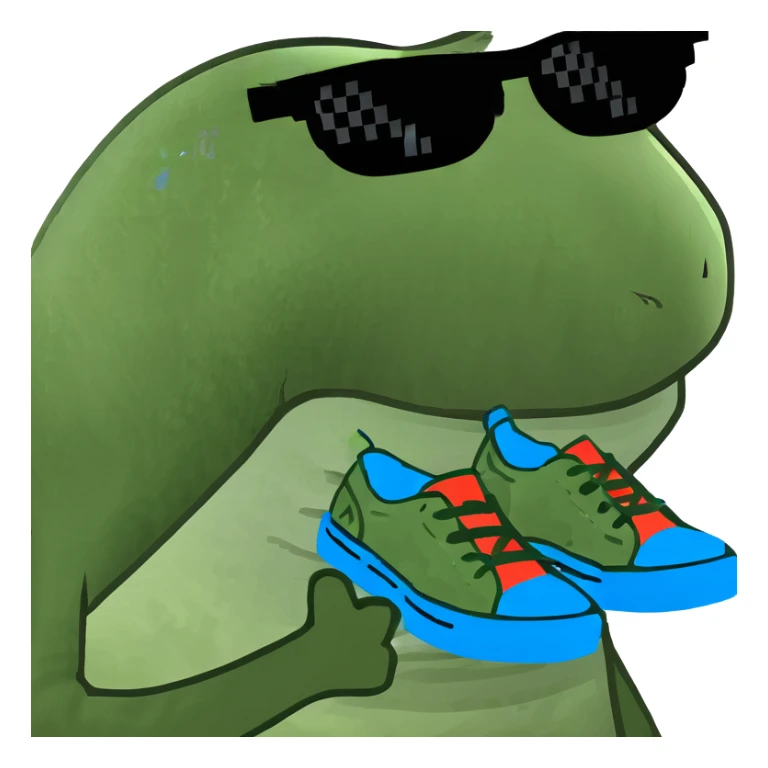 Shark wearing three blue shoes with sunglasses on sticker