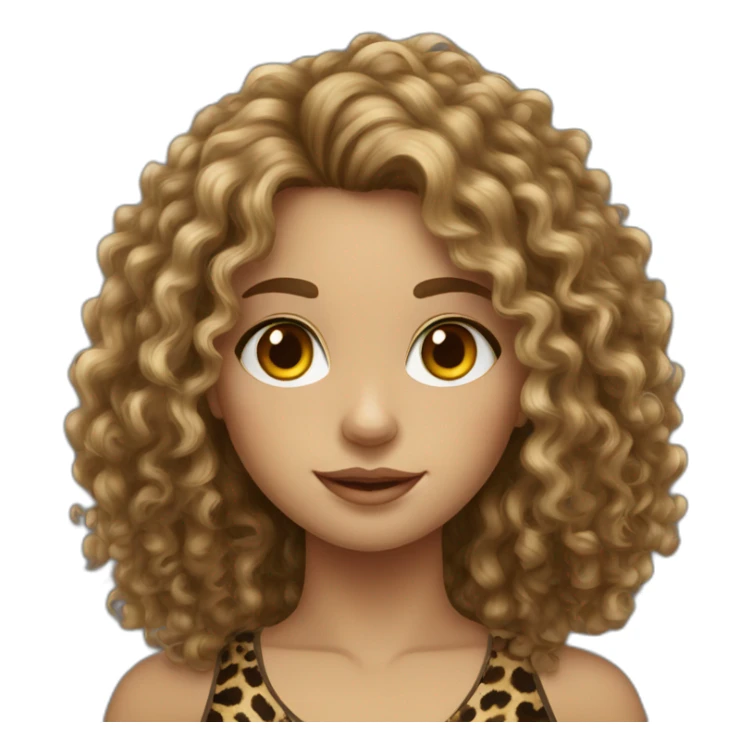 European curly long hair girl in leopard sticker