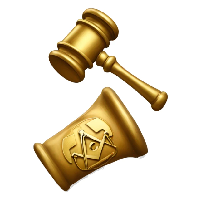 gold gavel with freemason logo and letter g sticker