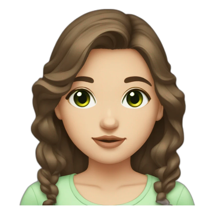 brown hair dark green eyes small nose thin brows wavy hair chubby cheeks girl sticker