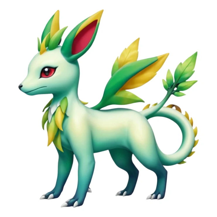Shiny Iridescent Helioptile-Salandit-Leafeon-Shaymin-Fakémon-hybrid-creature (full body)  sticker