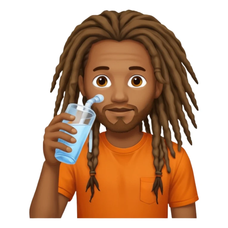 Brownskin man with long dreadlocks orange shirt drinking water sticker