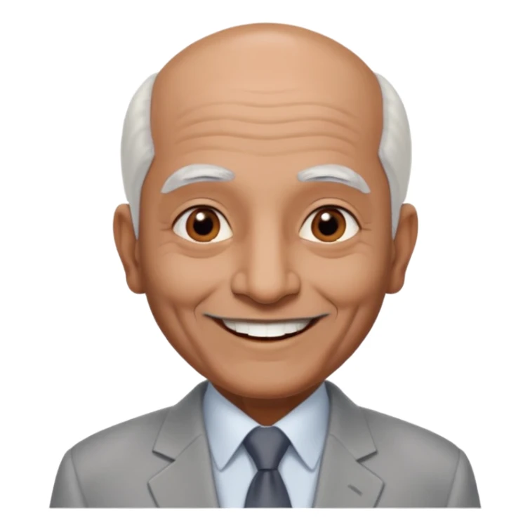 70 yr old indian man, almost bald, some white hair, light grey business suit, big smile, dark brown skin, no moustache, dark brown eyes
 sticker