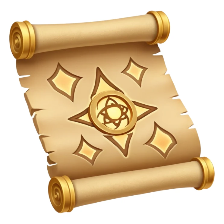 desert magic scroll object icon, ancient parchment with glowing sand symbols, sand dust floating, fantasy desert artifact, 3D cartoon, mobile game icon style, centered, clean background, no text, no watermark
 sticker