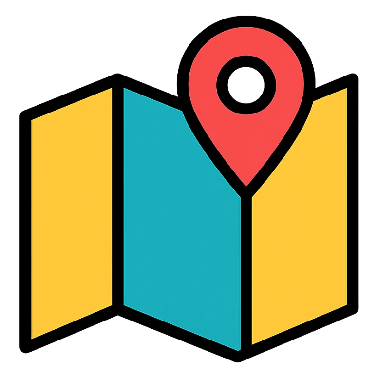 map with a location pin icon in color with black outlines sticker