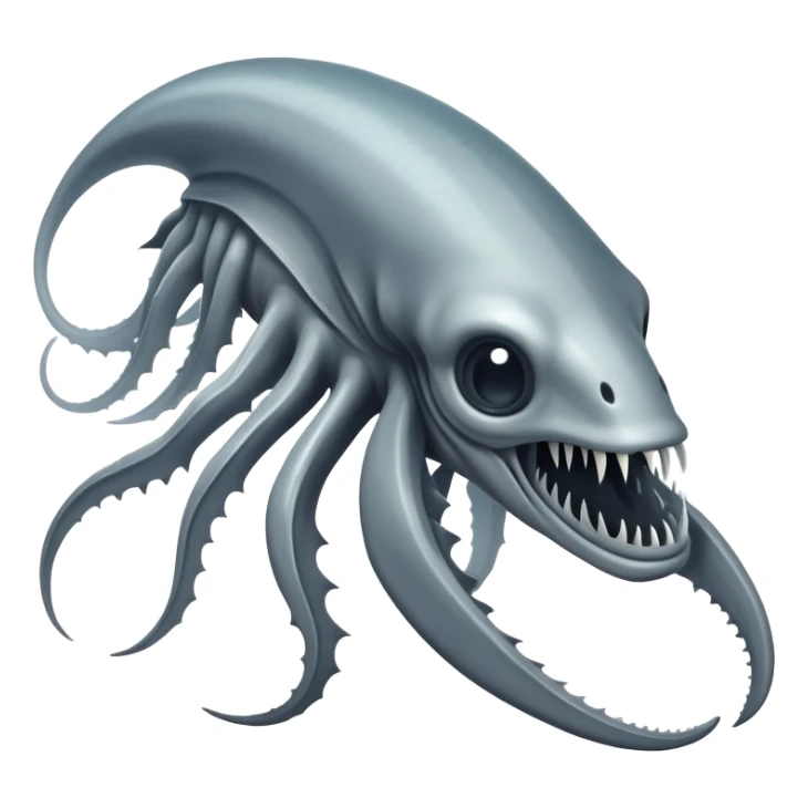 Sad Reaper Leviathan from Subnautica game, fearsome underwater creature with long mandibles, looking sad sticker