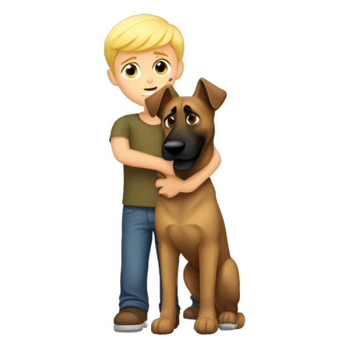 blond boy who hugs his Malinois tightly because he is afraid sticker