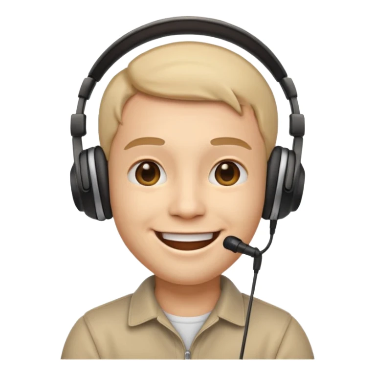pleasant face emoji wearing headphones with an attached microphone, smiling expression sticker