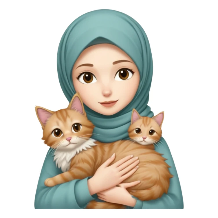 White girl wearing hijab holding nude mainecoon cat sticker