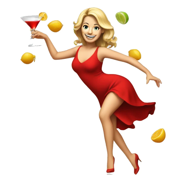 white woman short red dress dancing with cocktail sticker