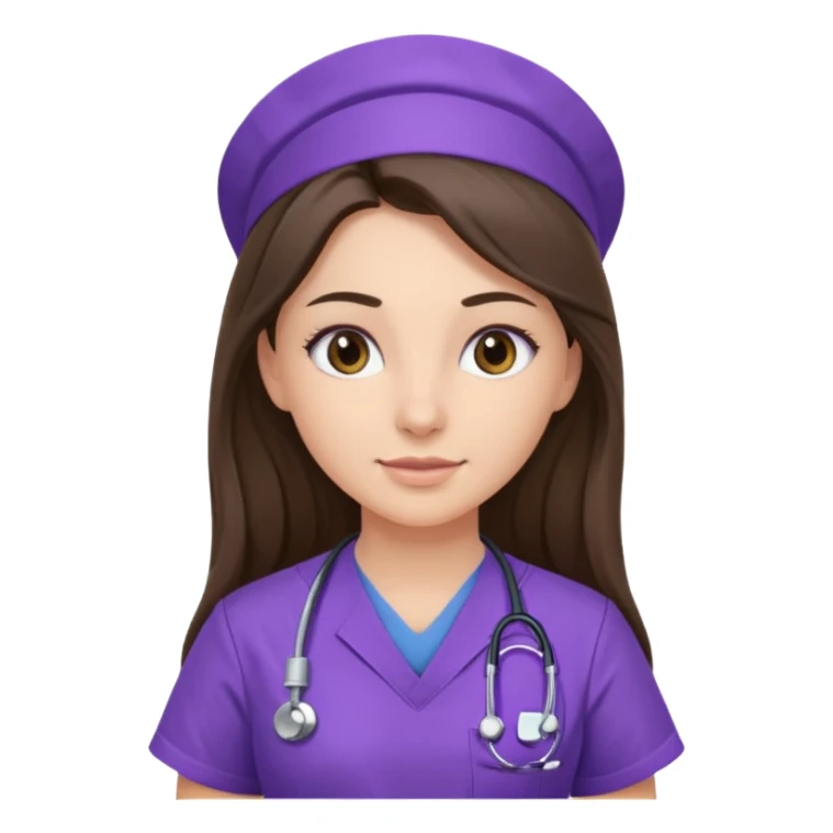 pretty brunette nurse with long hair in purple scrubs sticker