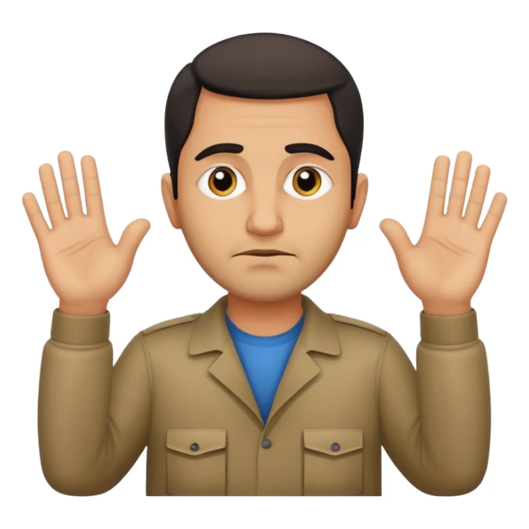 surrenders, portray an authentic 1980 Iraqi with a sad face and raised hands sticker