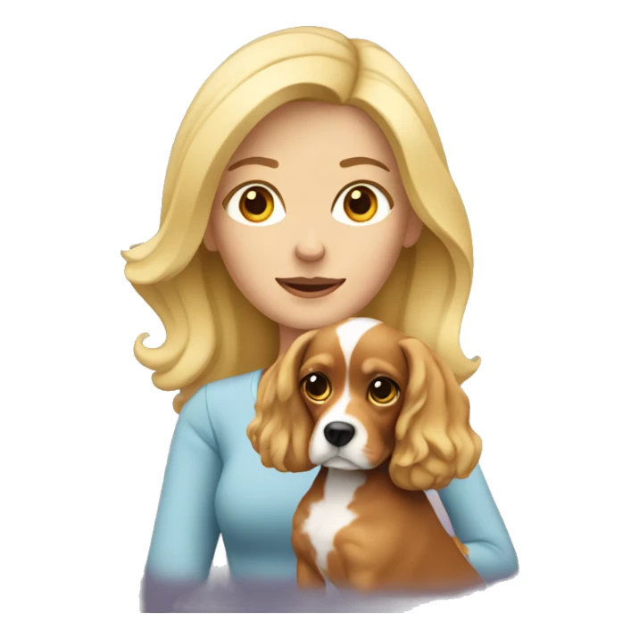 Blonde woman holding a cavalier sticker