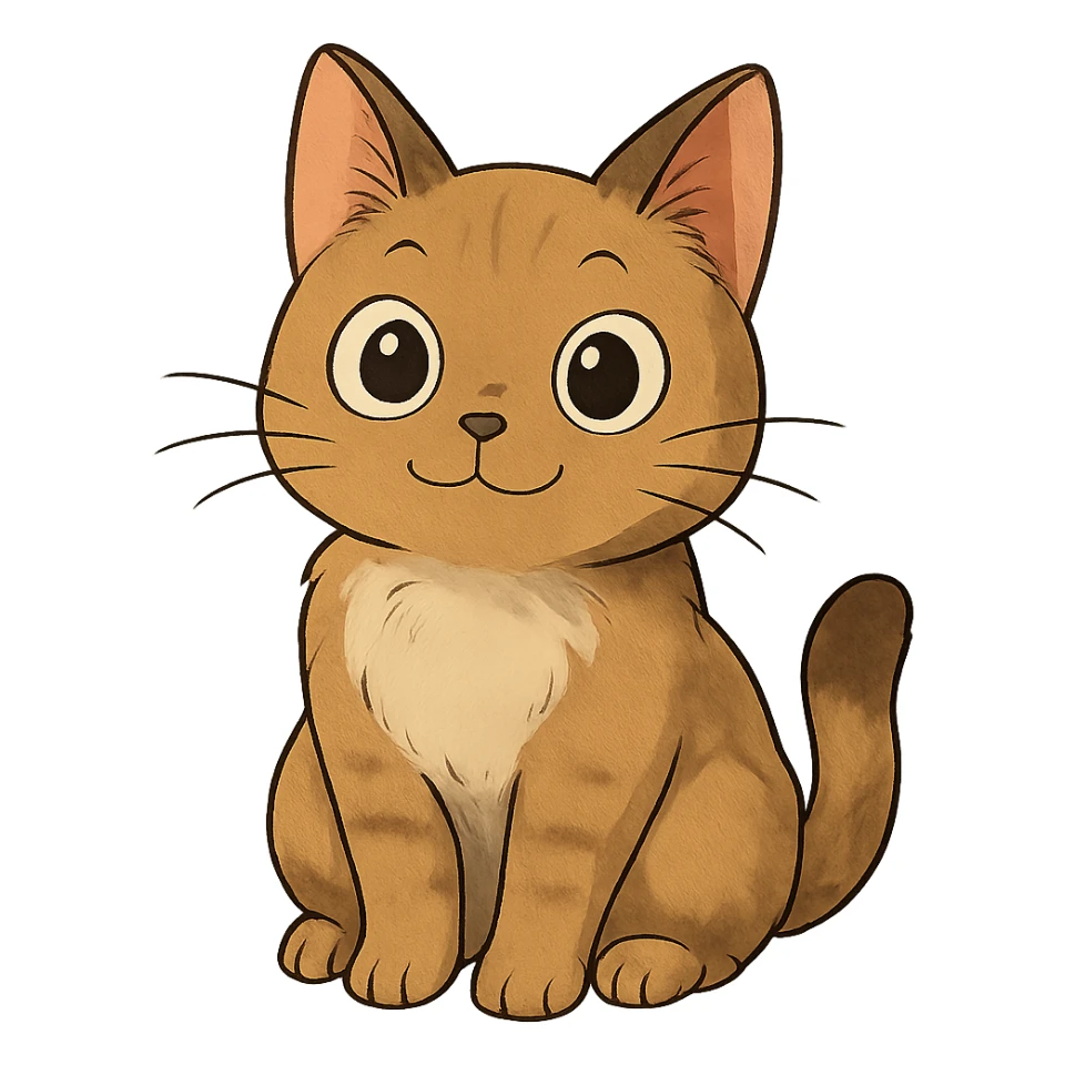 friendly cat with big eyes, cute, ghibli style sticker