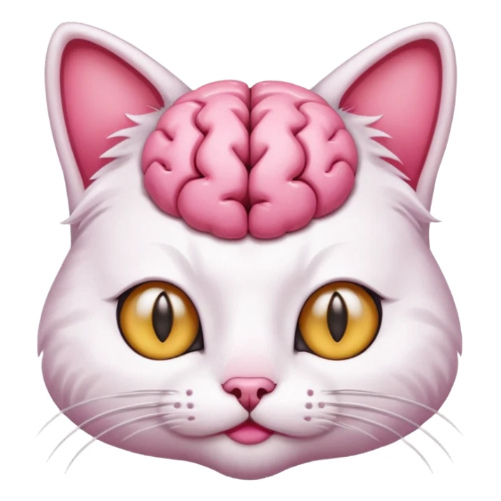 cat with a visible brain, simple and expressive, iOS emoji style sticker