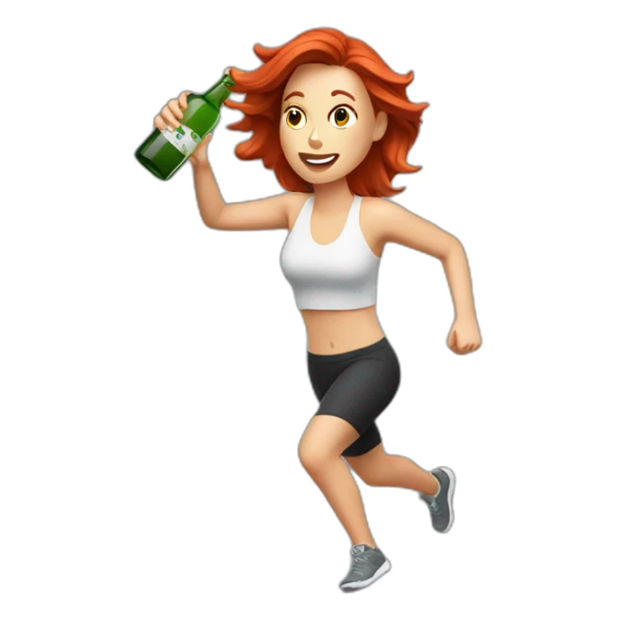 Redhair woman running crushed a bottle of alcohol sticker