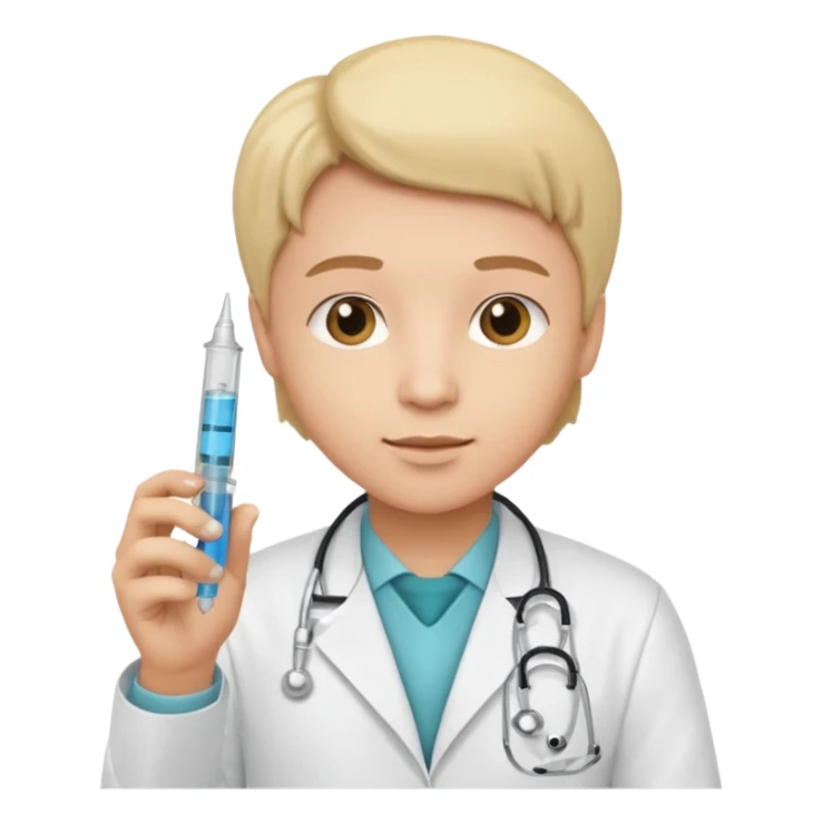 emoji comprando con traje de doctora con una jeringa en la mano sticker
