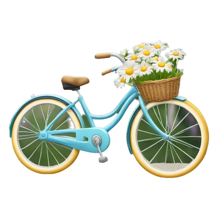  bicycle with front basket has bouquet of daisies  sticker