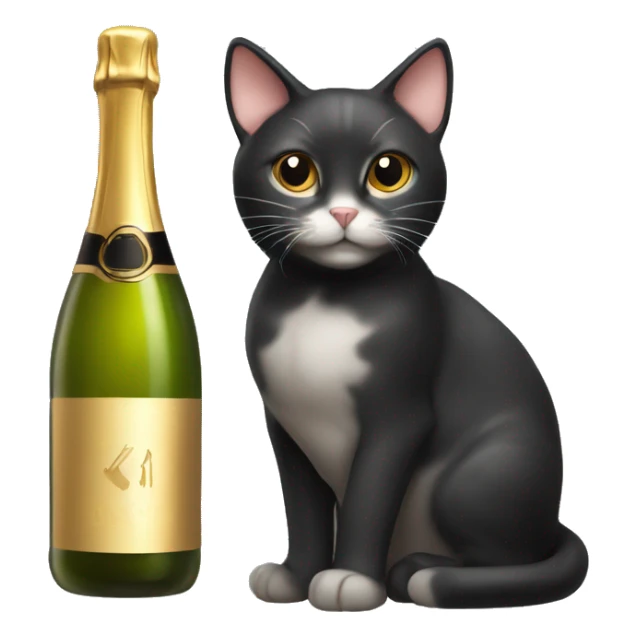 Cat black with bottle of champagne sticker