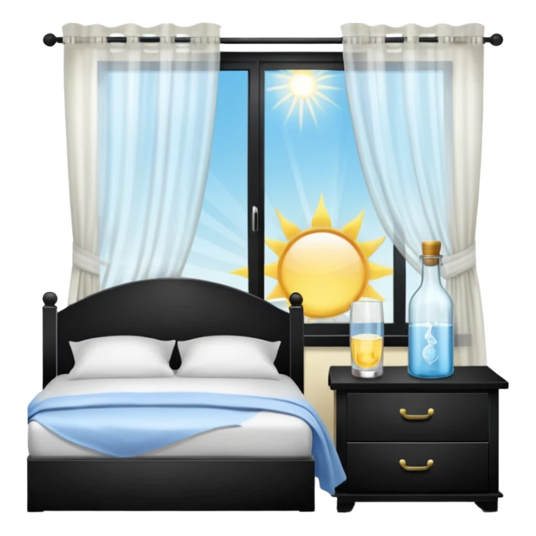 sunlight through curtains, GoCLN bottle and water glass on bedside table sticker