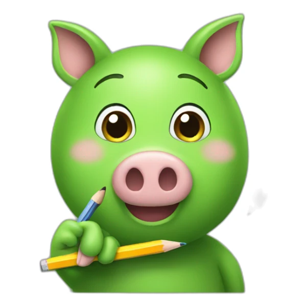 green piggy holding a pencil in his hand sticker