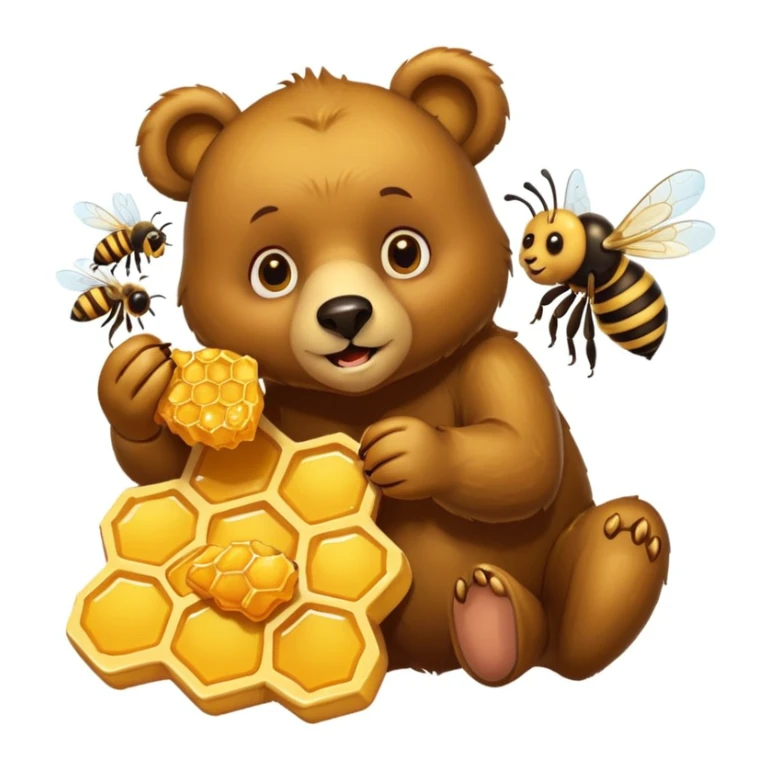 bear eating honeycomb with bees flying around sticker