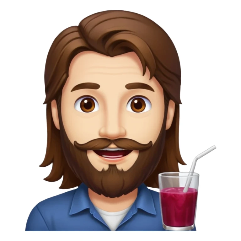 bust man long brown hair brown eyes medium beard white skin with berry juice stained lips grin sticker