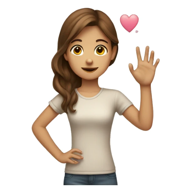 brown haired girl putting up hand heart sticker