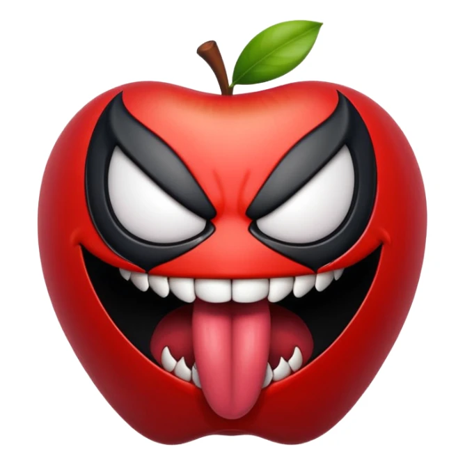 Venom symbiote apple style emoji, tongue sticking out, intense and energetic expression sticker