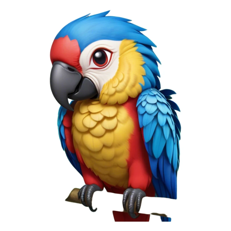 Cinematic Realistic Cute Macaw Portrait Emoji, Head tilted playfully and inquisitively, featuring a compact, lively build with intricately detailed, vivid scarlet and blue feathers and a charming, expressive face with round, sparkling eyes full of tropical wonder, rendered with realistic texture and vibrant natural hues, high shine, affectionate and spirited, styled with a touch of whimsical rainforest charm, soft glowing outline, capturing the essence of a mischievous yet lovable macaw that seems poised to flutter playfully into your arms! sticker