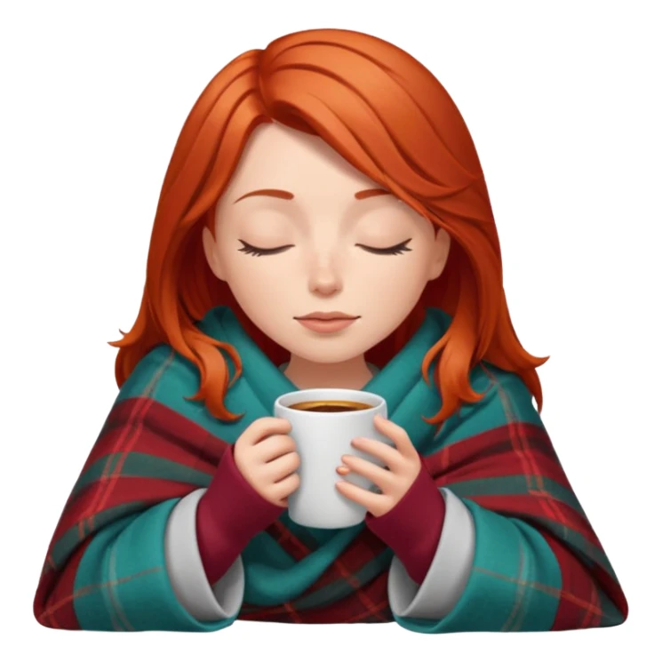Red hair-haired white girl inside a blanket sipping coffee eyes closed sticker