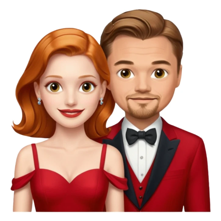 leonardo di caprio and Jessica Chastain in a red dress sticker