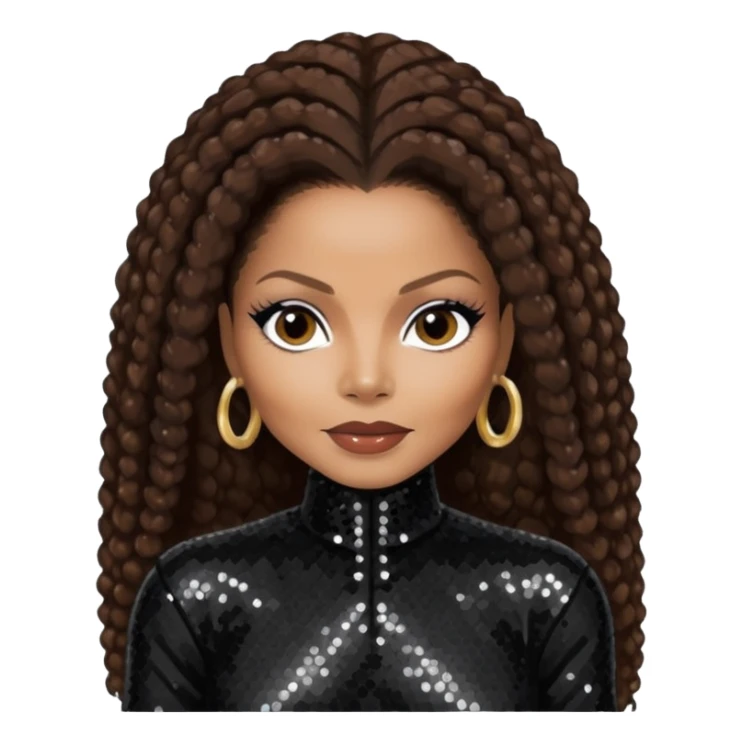 Janet Jackson with dark brown hair, black sequin outfit sticker