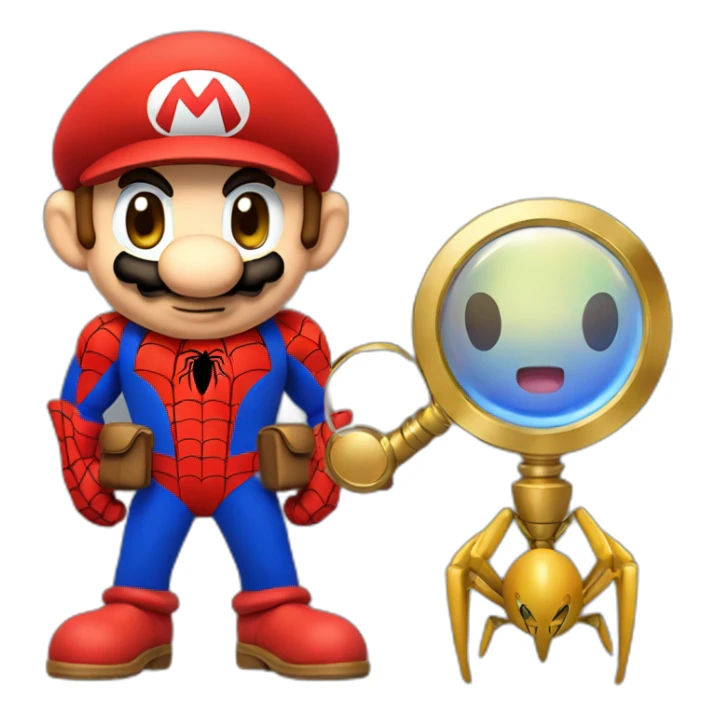 Mario in the Sonic costume with a Spider-Man magnifying glass sticker