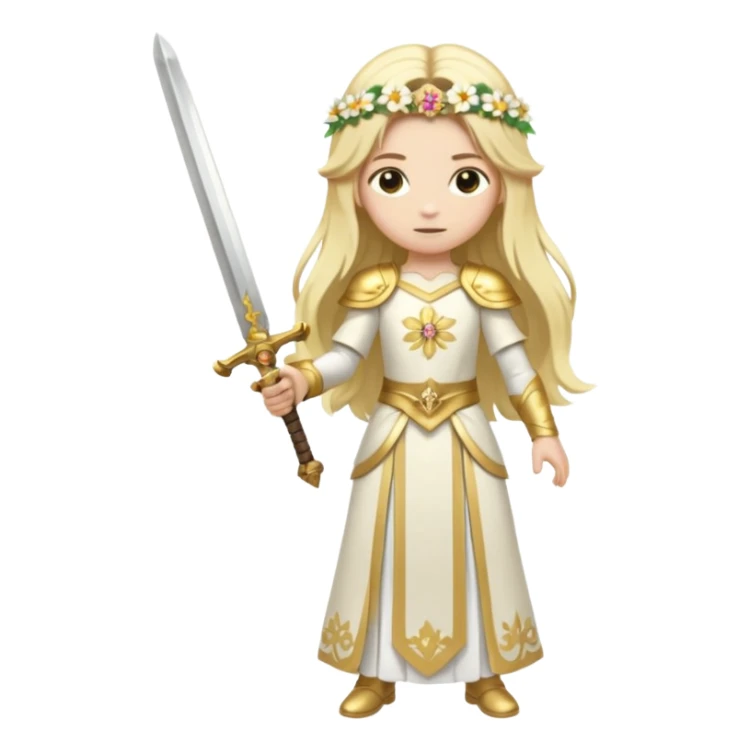Lumine (from Genshin Impact) White and golden clothes, blonde, long-haired, with flower hair clip, and wielding a sword (full body) sticker