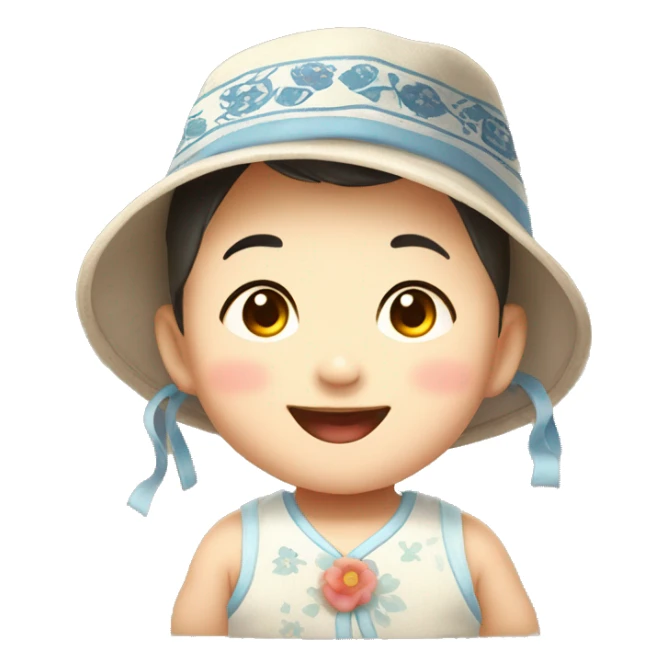 Cute Korean baby smiling broadly wearing a Taegeuk pattern hat sticker