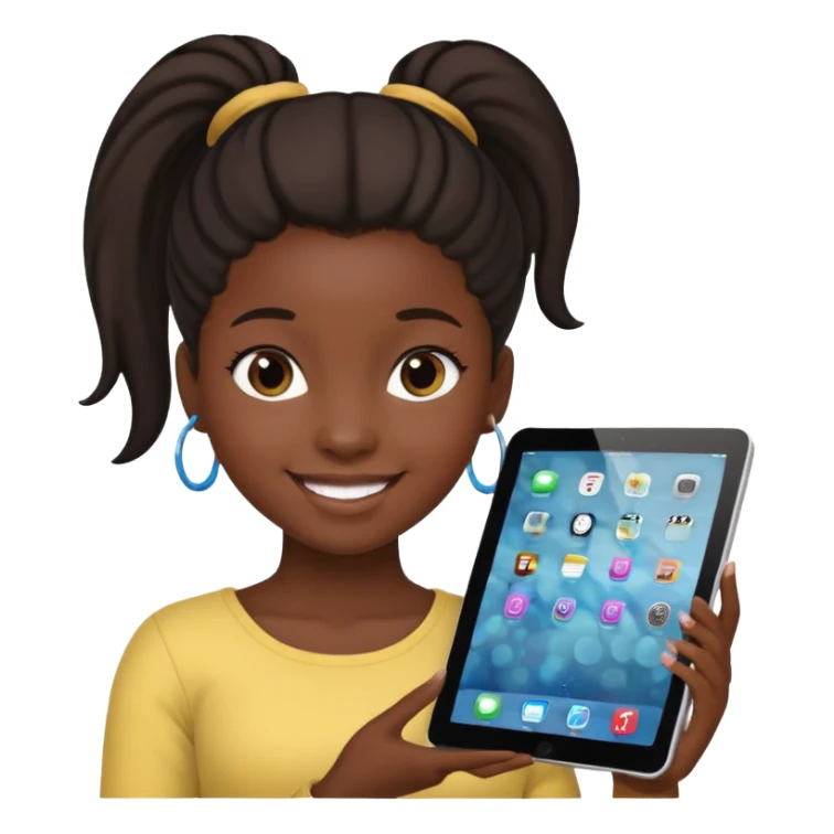 Black girl with ponytail holding ipad sticker