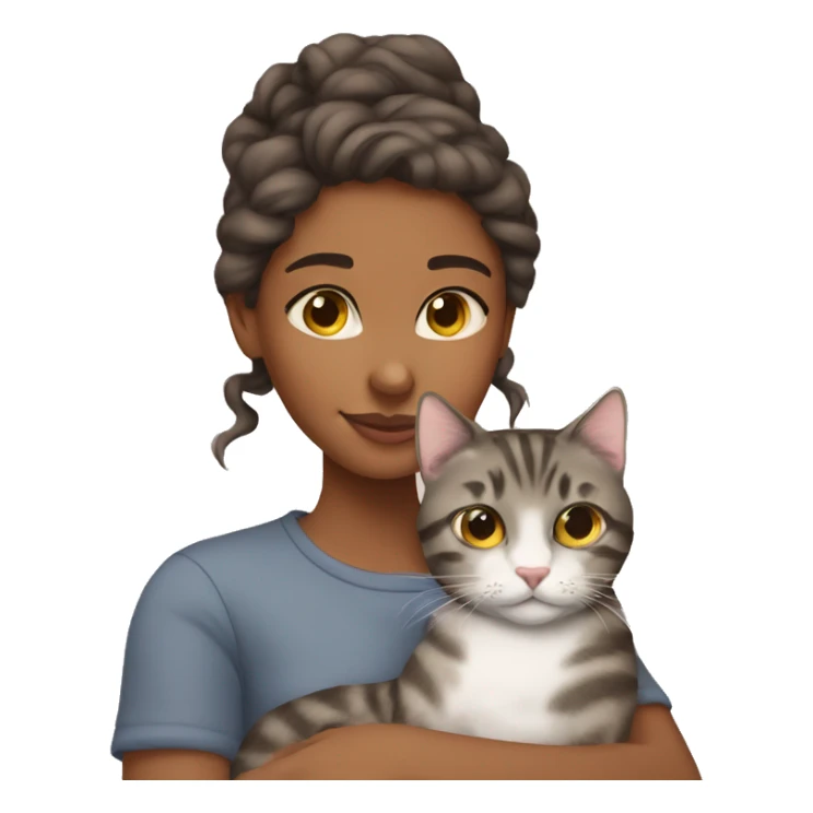 brownskin girl cuddling one gray tabby cat sticker