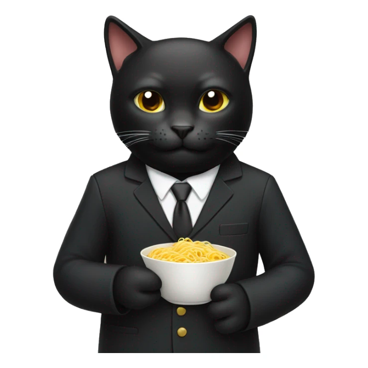 black cat wearing a suit and eating noodles sticker
