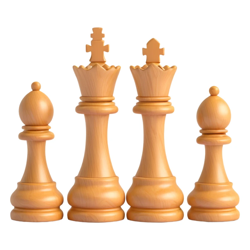 three chess pawns, 3D style, light wood, smooth, premium, grouped together, no text sticker