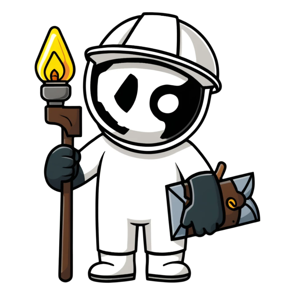 Coal miner from 19th century England with soot-covered face, helmet with lamp, and pickaxe sticker