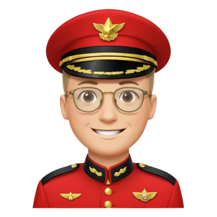 Smiling military man with glasses in red uniform sticker