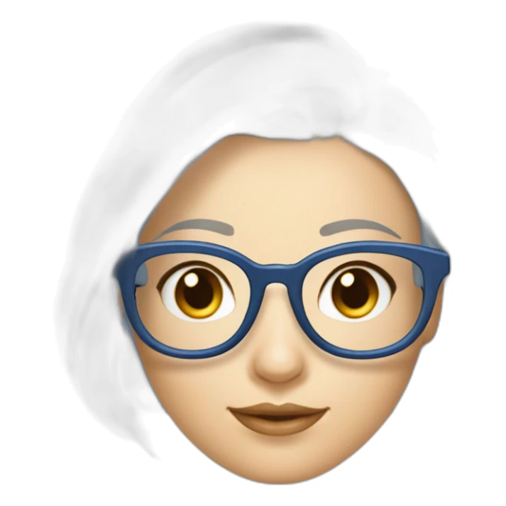 femme mathematicienne maigre blanche cheveux chatains en chignon bas avec des lunettes carrées transparentes fines. Elle porte un sous pull bleu sticker
