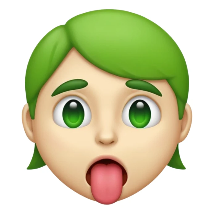 emoji-style face with tongue out and green cheeks, looking sick, no text sticker